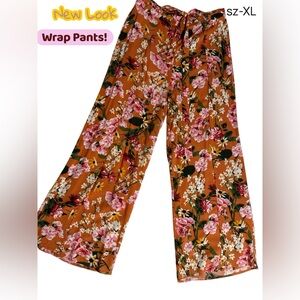 Floral Wide-Leg,Wrap Around Palazzo Style Pants by New Look